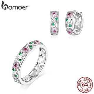Bamoer 925 Sterling Silver Jewelry Set Anel E Brincos Padrão De Jardim Secreto Para Meninas Presentes