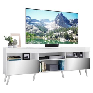 Rack TV 65" com Espelho, Pés Retrô e 2 Portas Paris Multimóveis Branco em Oferta na Shopee