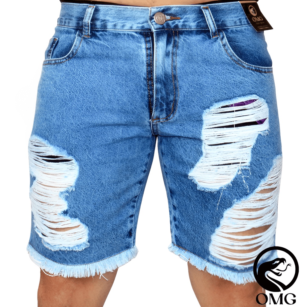 Bermuda Jeans Masculina Destroyed Clara Rasgada Curtinha Shopee Brasil