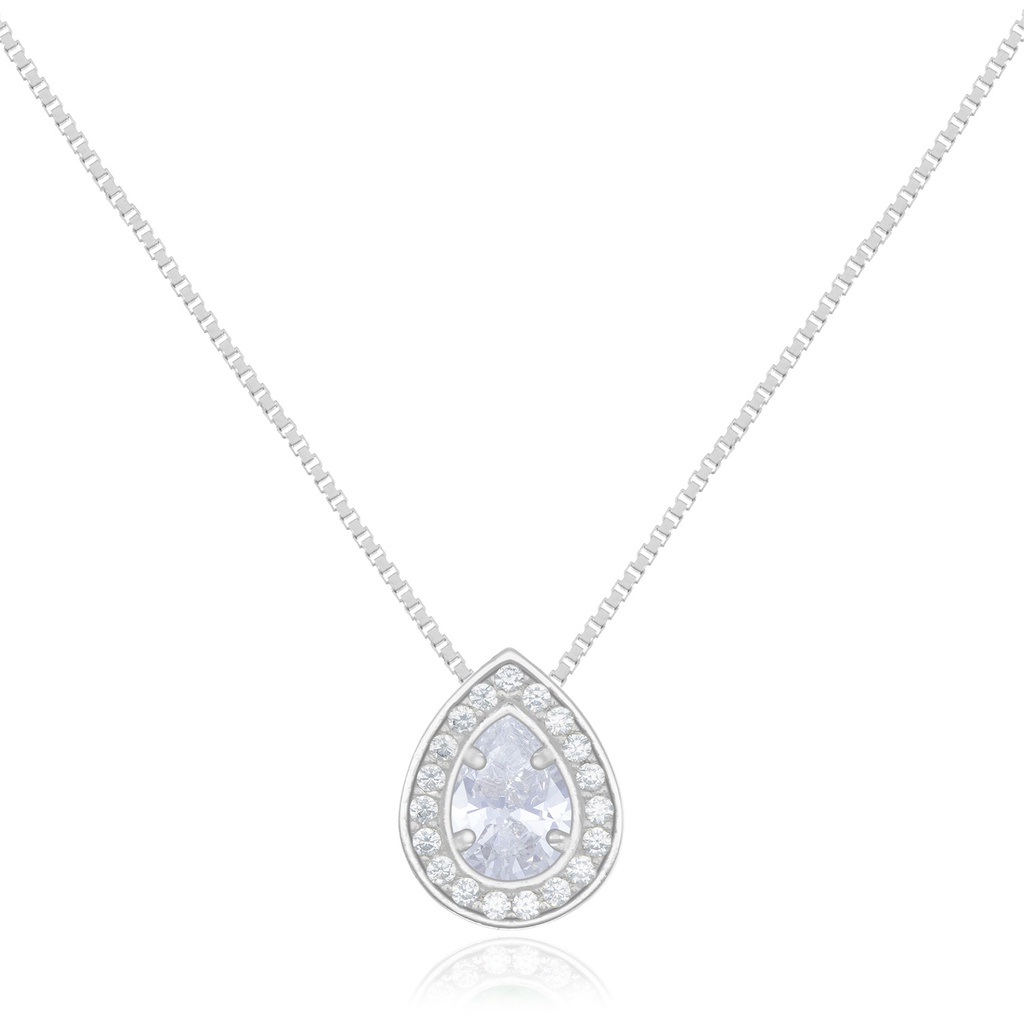 Gargantilha Corrente Veneziana Com Pingente Gota De Zircônia Prata 925 Joia De Qualidade Elegante Confortavel Estilo