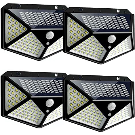 4 Peças Luminária Solar De Parede Refletor 100 Led Sensor Presença Movimento Prova D' Água...