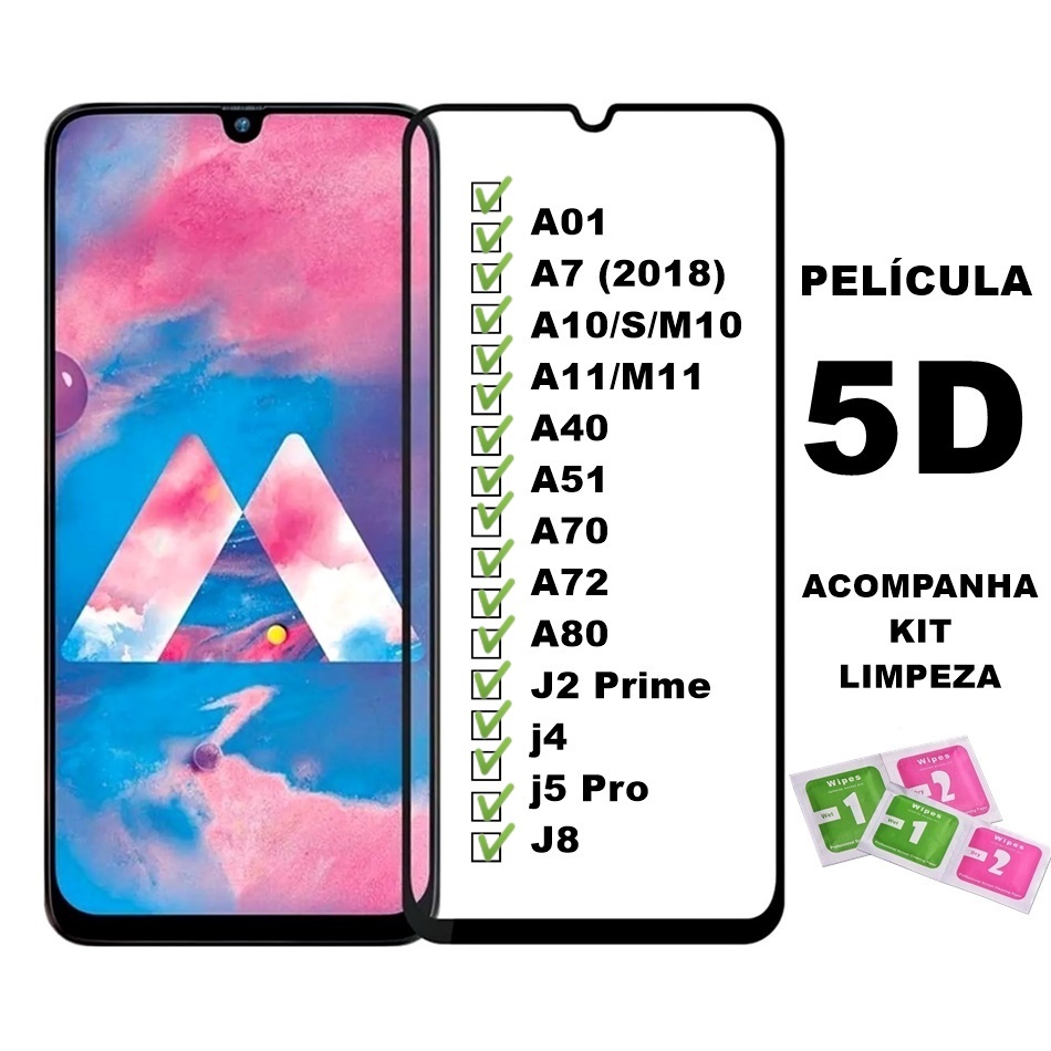 Película 5D Nano Gel Flexivel Silicone Samsung Galaxy A21s A50s A30s A20s A10s A90 A80 A70 A50 A30 A20 A10 A9 2018 A7 2018 A8 2018