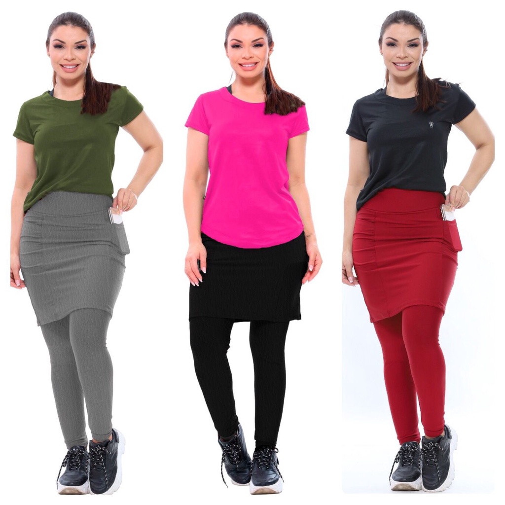Conjunto Moda Fitness Evangelico Calça Saia e Blusa Caminhada Cristã
