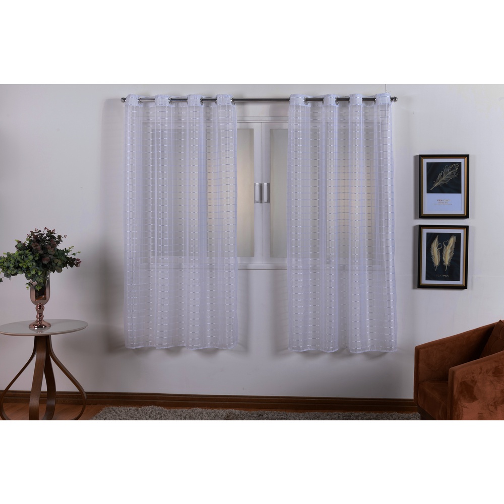 Cortina Cozinha Janela Pequena Voil Xadrez 2,50 Largura 1,20 Altura