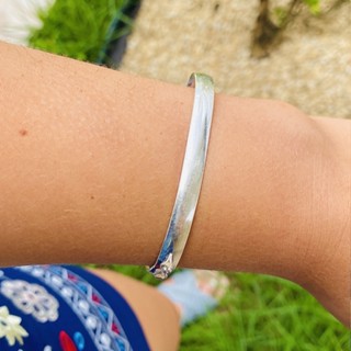 Bracelete Prata 925 Estilo Algema Fio Liso Com Fecho Trava Pulseira