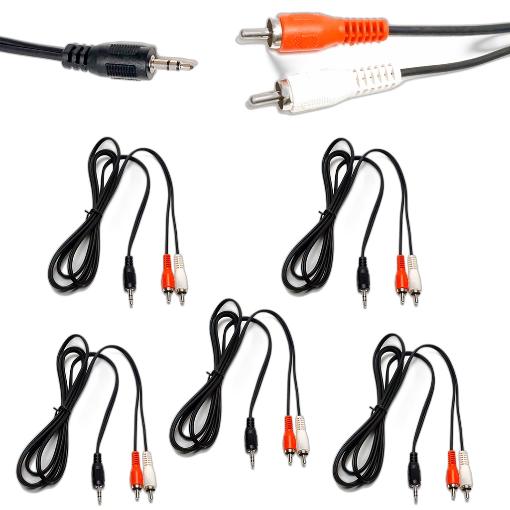 Kit 5 Cabo Auxiliar P2 Macho X Rca Macho Audio 1,8 metros P/ Som / Tv / Home Theater Audio Video Atacado