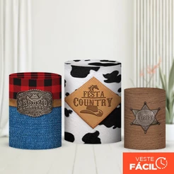 Trio Capas Cilindros Country Veste Fácil em Tecido com Elástico para Festas Diversos Modelos