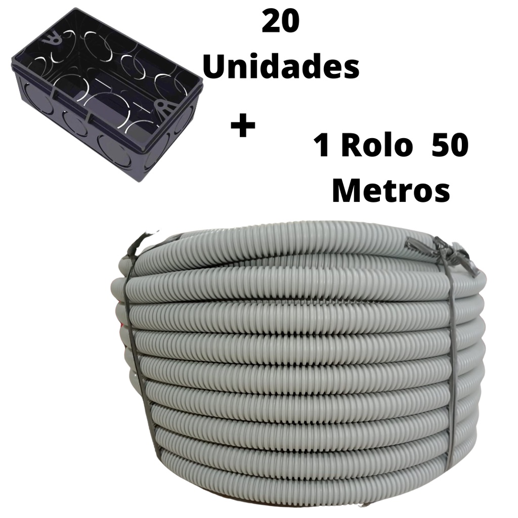 Kit Conduite Corrugado Cinza 50 Metros + 20 Caixinhas Preta | Shopee Brasil