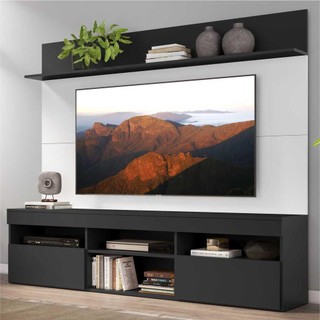 Rack com Painel TV 65" Madri Multimóveis e Prateleira Preto/Branco em Oferta na Shopee