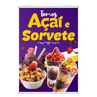 Banner Temos Açaí e Sorvete Divulgação Sorveteria Açaiteria em Oferta na Shopee