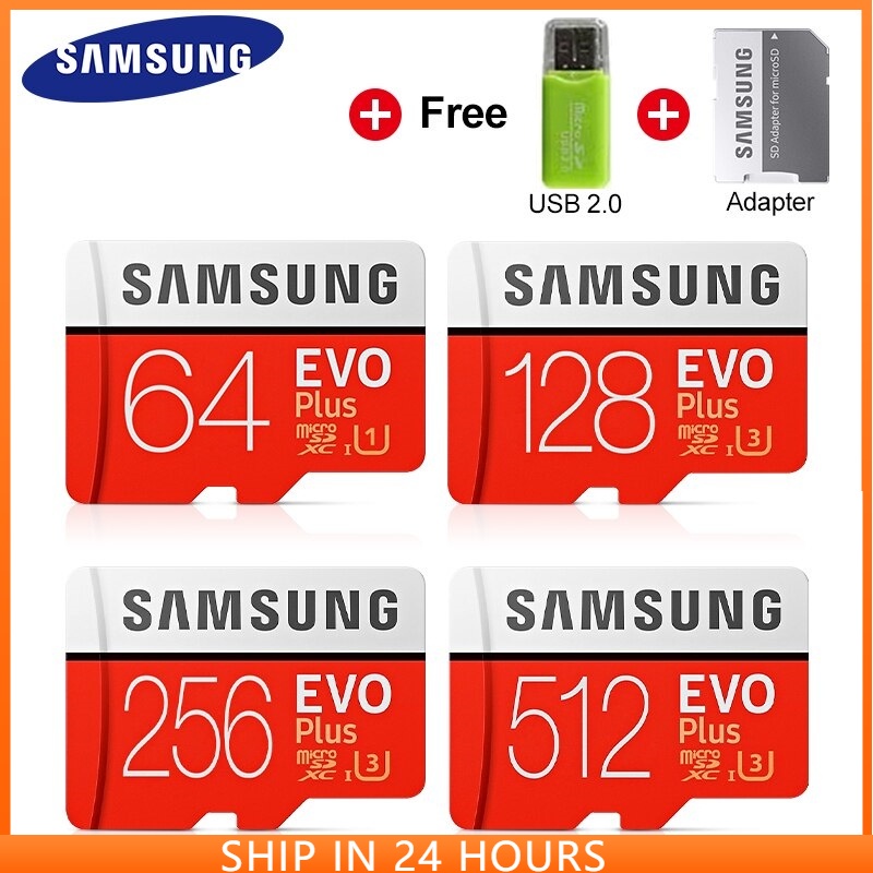 Cartão De Memória Samsung Evo Plus 32GB/64GB/128GB/256GB/512GB Micro SDXC C10 U3 SD 95MB/s + Adaptador