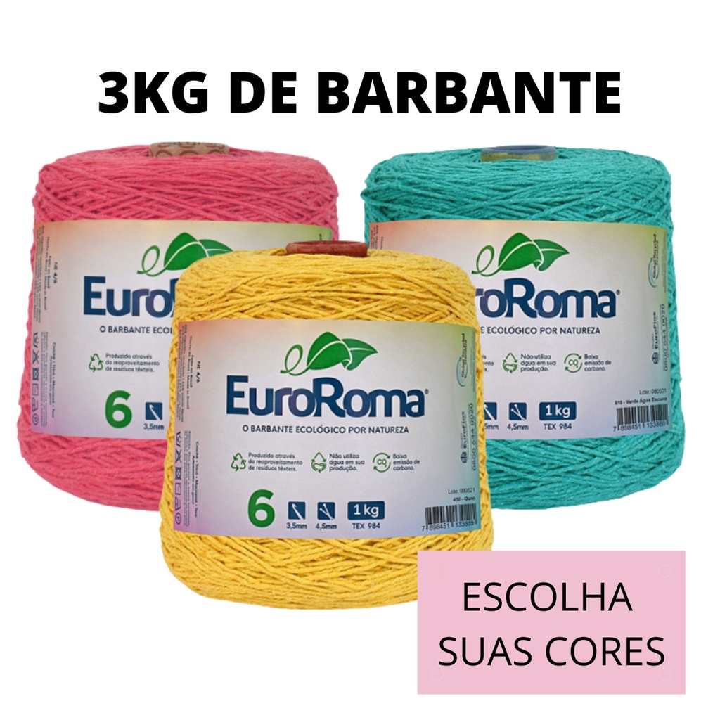 Kit com 3 Barbantes Euroroma N°6 1016 Metros 1kg Cada Escolha suas Cores em Oferta na Shopee