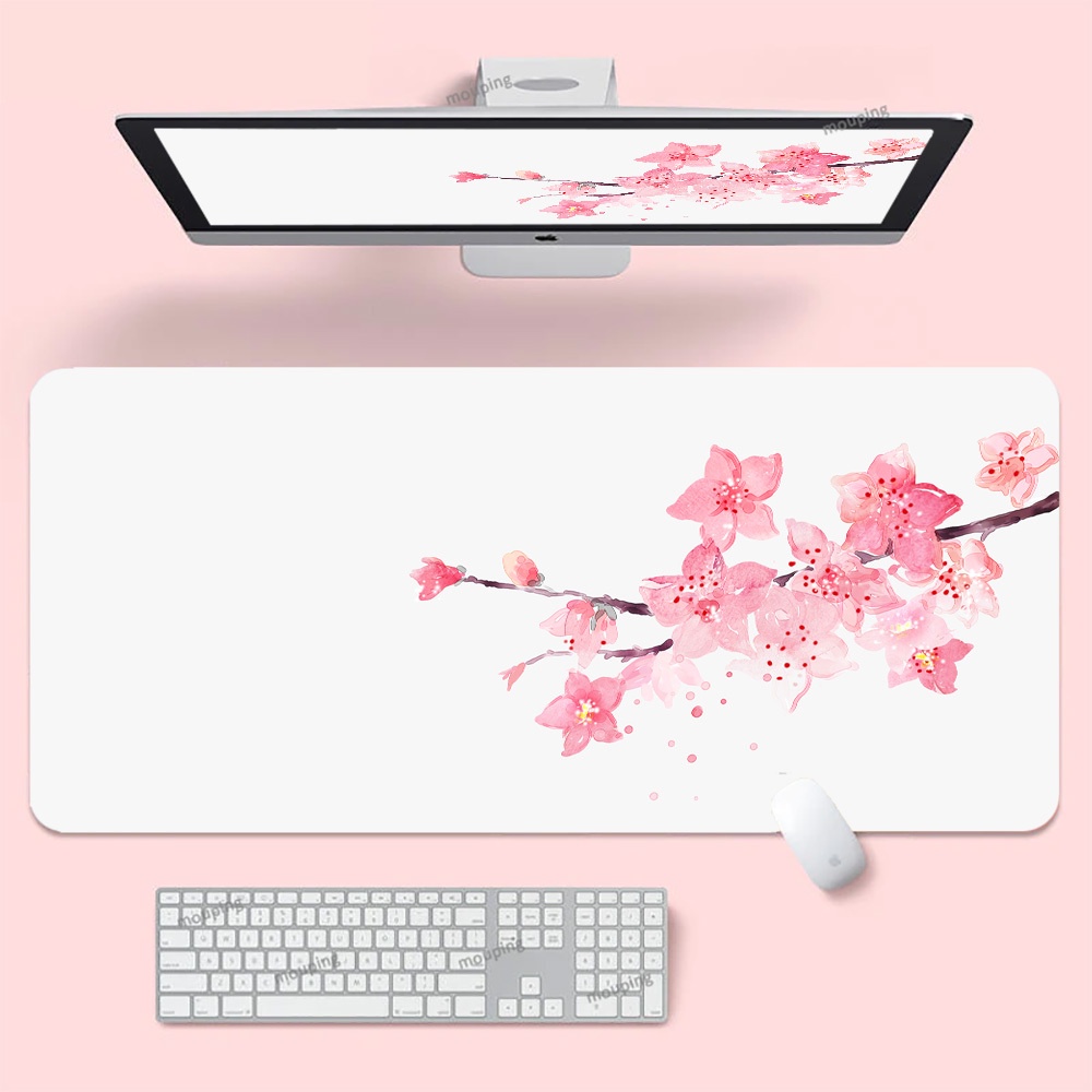 Tapete De Mesa Sakura Japão Mouse Pad Empresa Mousepad Preto E Branco Acessórios De Jogo Rosa Mausepad Estética Teclado Mecânico