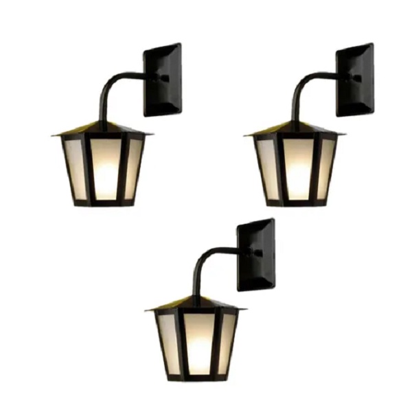 Kit C/ 3 Luminarias Arandela Colonial Sextavada Externa Preta Ideal L-1-B