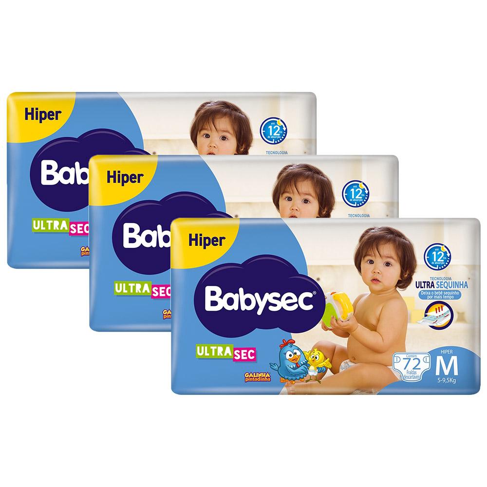 Kit 3 Fraldas Babysec Galinha Pintadinha Ultrasec Hiper Tamanho M 72 unidades cada em Oferta na Shopee