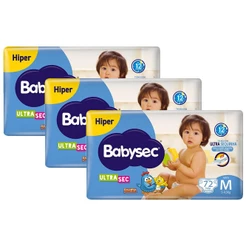 Kit 3 Fraldas Babysec Galinha Pintadinha Ultrasec Hiper Tamanho M 72 unidades cada