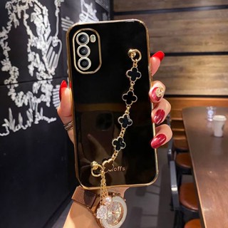 Capa Motorola Moto G73 G53 G42 G52 G82 Pulseira Clover Girls Para Câmera Com Concha Macia Galvanizada
