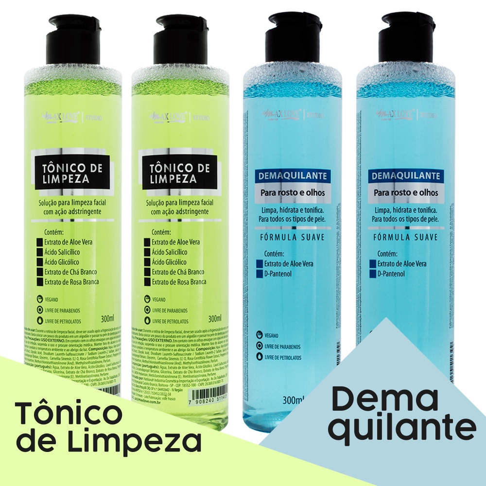 Tônico de Limpeza - Demaquilante para Rosto e Olhos Max Love 300ml