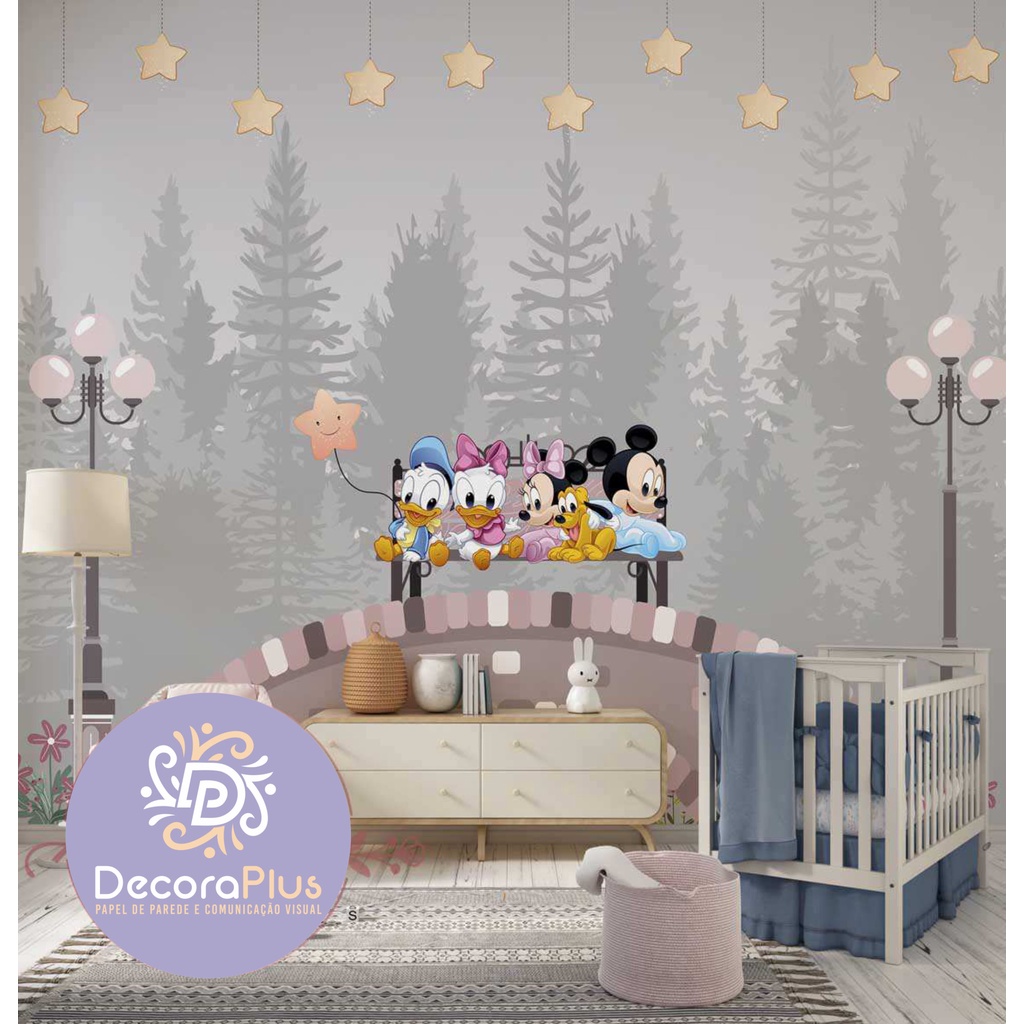 Papel de Parede Foto Mural Adesivo Autocolante Nome Personalizado Disney Miney Mickey Mouse