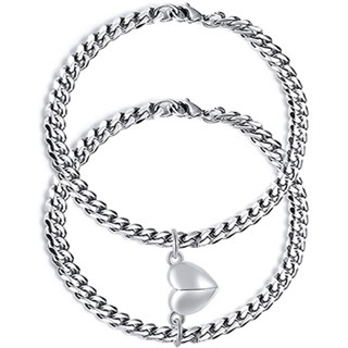 2Pcs/Set Pulseiras Criativas De Casal De Atração De Imã Pulseira De Corrente Em Forma De Coração De Amor Aço Inoxidável