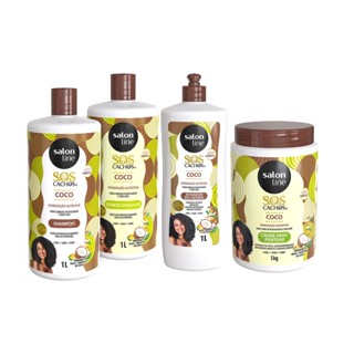 Kit SOS Cachos Coco Familia com Creme e Ativador Litrão Salon Line