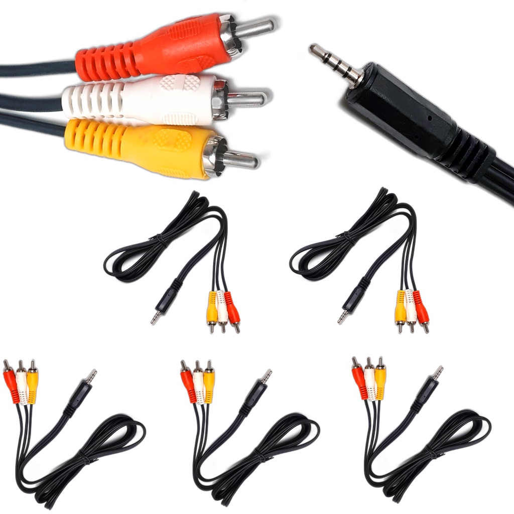 Kit 5 Cabo P2 para Rca Audio Video Tv Receptor P3 AV IN Dvd Macho 3 Rca 1,5 m metros