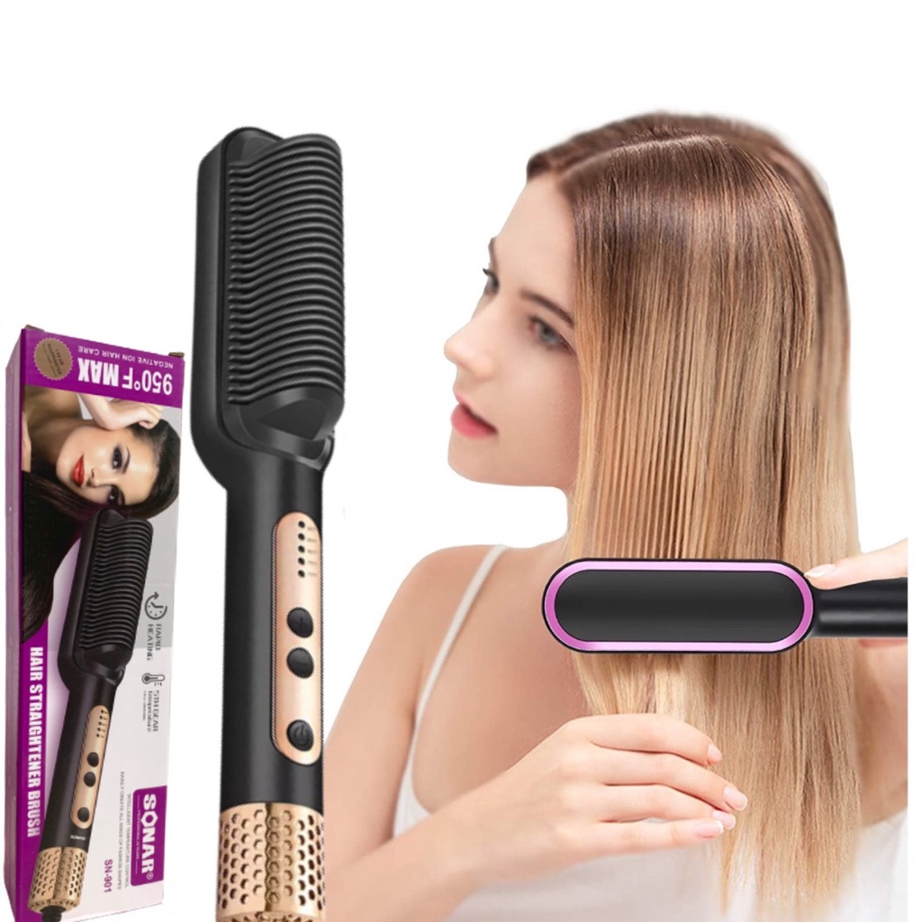 Escova Alisadora Anion Hair Pro 3 em 1 ORIGINAL, Secador, Chapinha e Modelador de Cachos Bivolt