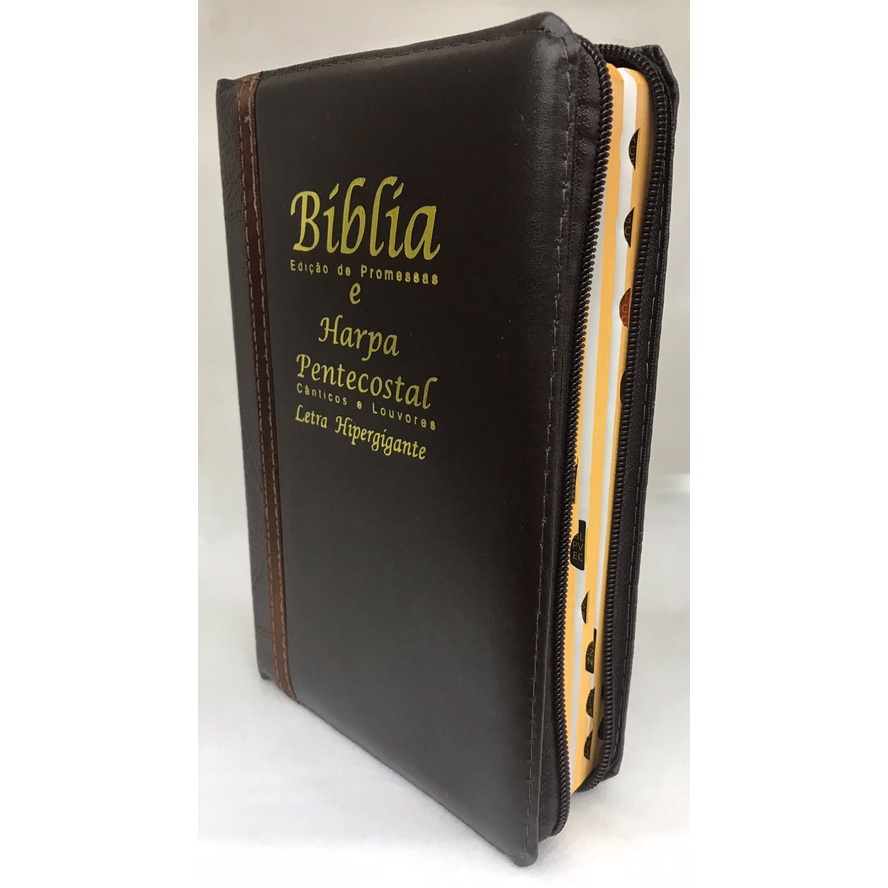 Biblia Sagrada | Letra Hiper Gigante | Harpa | Marrom Bicolor | Ziper ...