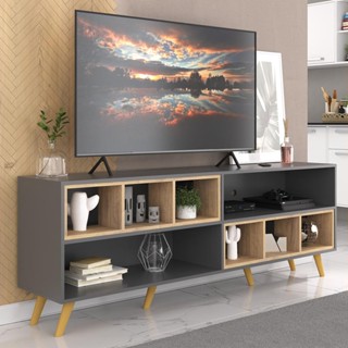 Rack para TV 75" Retrô com Nichos Jazz Multimóveis MP1022 Grafite/Rustic/Natural