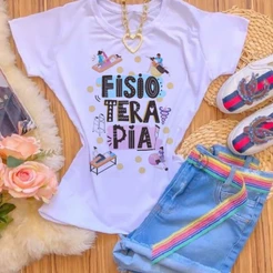 Camisetas Blusas Femininas T-shirts FISIOTERAPIA LETRA PRETA