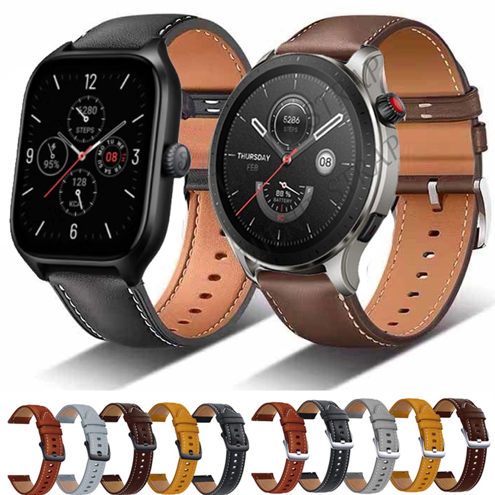 Para Huami Amazfit GTR 4 3 3pro 2 2e Cinta Pulseira De Couro 22mm 20mm GTS 2e 2 mini