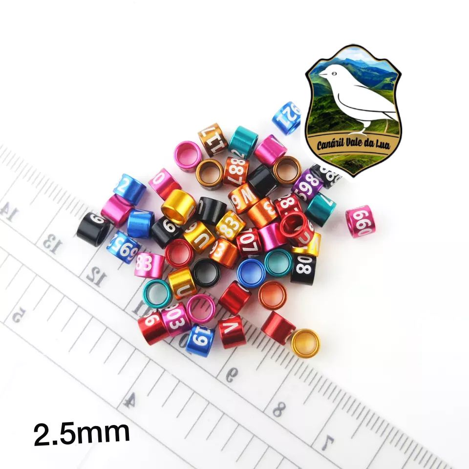 10 Anilhas 2.5 mm fechadas  para Tarim, pintassilgo, pinheirinho e aves de mesmo tamanho de anel