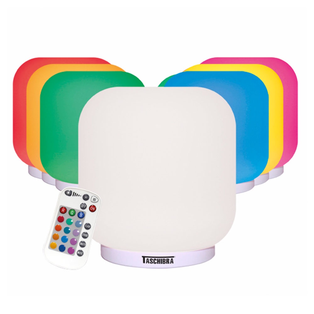 Luminária de Mesa LED Taschibra Jujuba Abajur RGB 8W com Controle Remoto Iluminação Personalizável