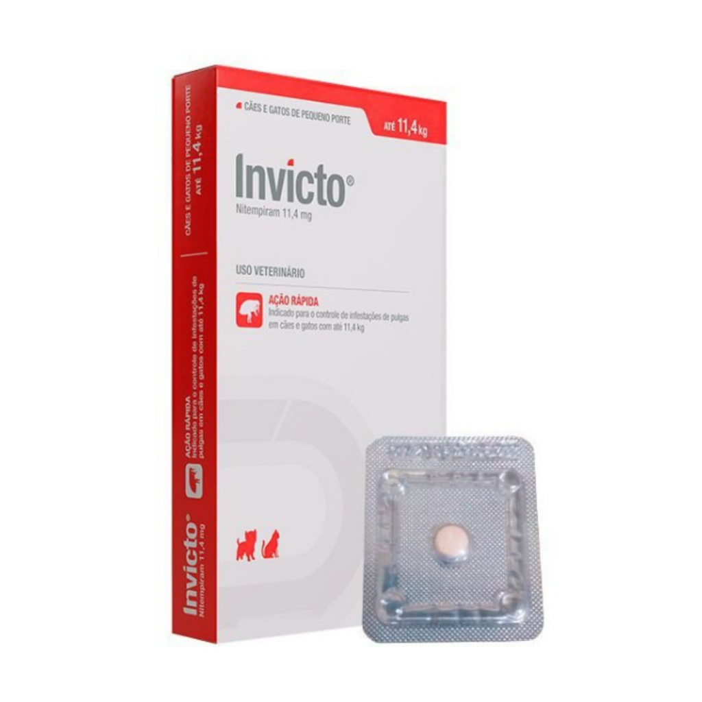 Antipulgas Para Cães e Gatos Invicto 11,4mg 1 Comprimido (1 Comprimido + Bula SEM CAIXA)