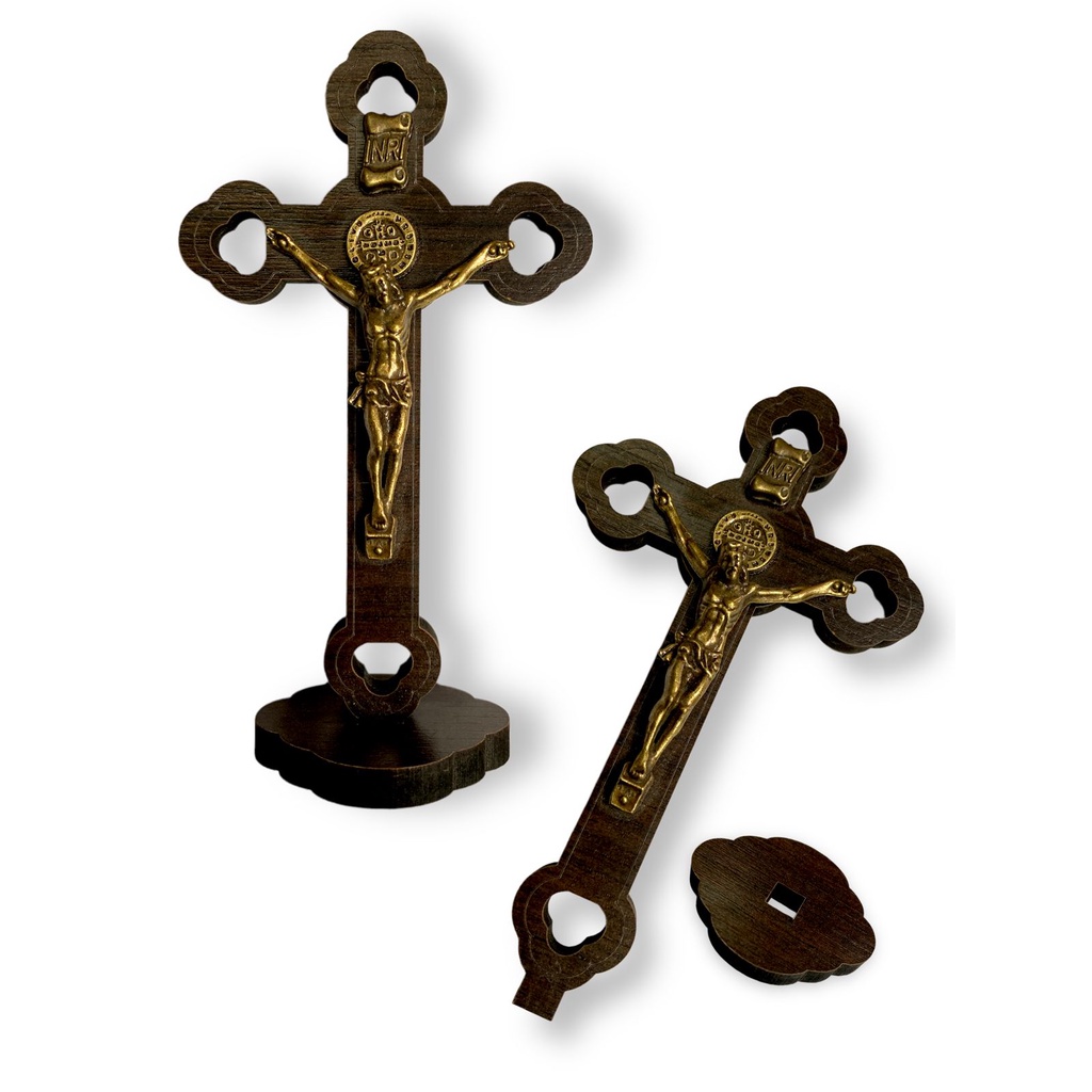 Crucifixo Parede E Mesa Madeira Mdf Tabaco Jesus Metal 12cm em Oferta na Shopee
