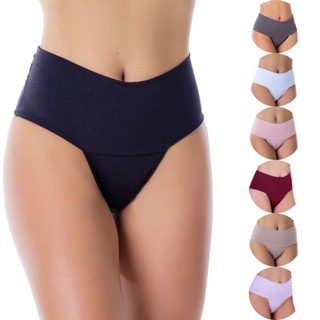 kit com 7 calcinha cos alto lisas lingerie conforto modeladora segura barriga