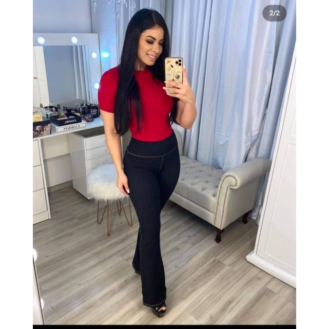 Calça Legging Feminina Flare Jeans Boca de Sino Cintura Alta em Oferta na Shopee