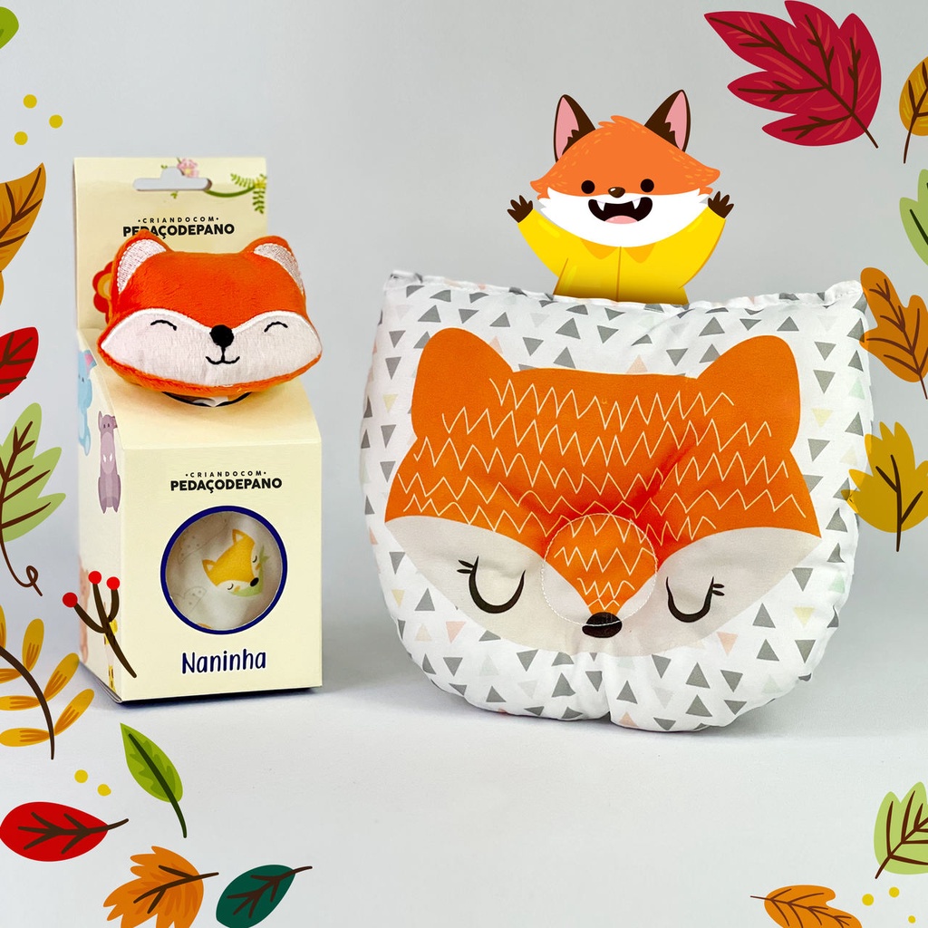 Kit Conjunto Naninha Paninho com Bichinho Pelúcia + Travesseiro Anatômico Bebê Apoio de Cabeça