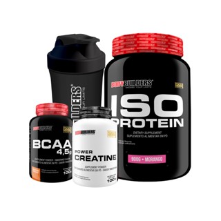 Kit Suplemento de Proteína Isolada Iso Protein 900g + BCAA 4,5 100g + Power Creatina 100g + Coqueteleira - Bodybuilders
