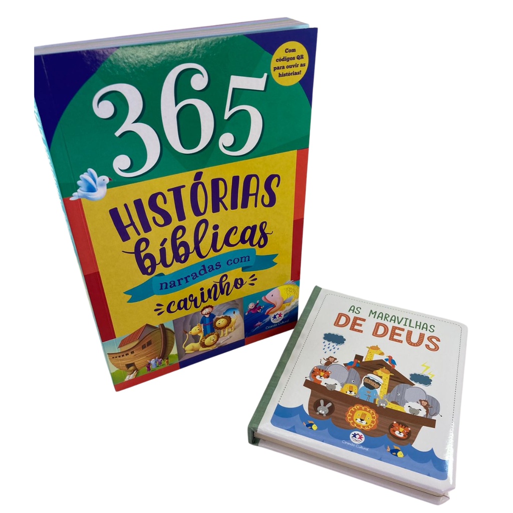 Kit Combo Infantil Ilustrada 365 historias Bíblicas Brochura e As Maravilhas de Deus capa Dura