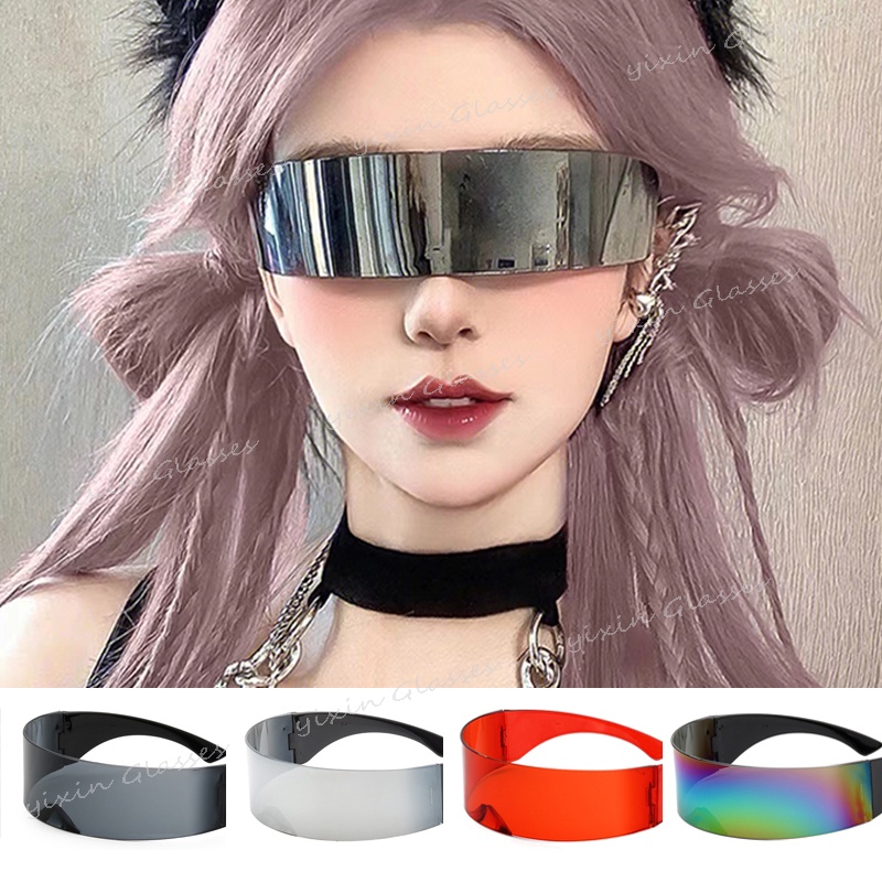 Estilo De Tecnologia Futuro Moda Óculos De Lente De Uma Peça Masculino Retangular Punk Sol Para Mulheres Baile De Máscar em Oferta na Shopee