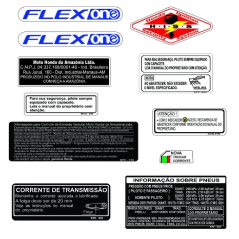 Decalques de advertência compativel com Honda CB 300 Flexone