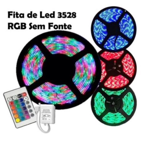 Fita Led 5m Ultra Rgb 3528 Prova D'agua + Controle sem Fonte