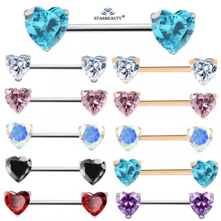2pcs Piercing Barra Aço cirúrgico titânio Para Mamilo Formato Coração Cristal