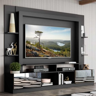 Rack c/ Painel TV 65" Portas c/ Espelho Oslo Multimóveis Preto/Tenerife em Oferta na Shopee