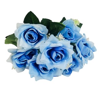 Buquê de Rosas Flor Artificial Para Decoração Casamento M Azul
