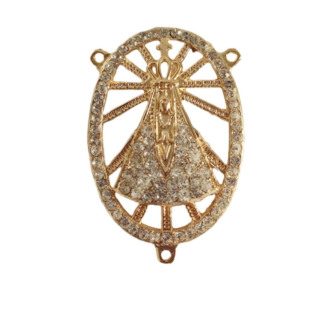 1 Entremeio Terço Aparecida 5x3cm Strass dourado/prata
