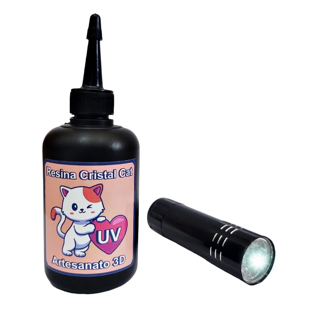 Kit Resina com cura em luz uv + Lanterna UV para artesanato Cristal Cat