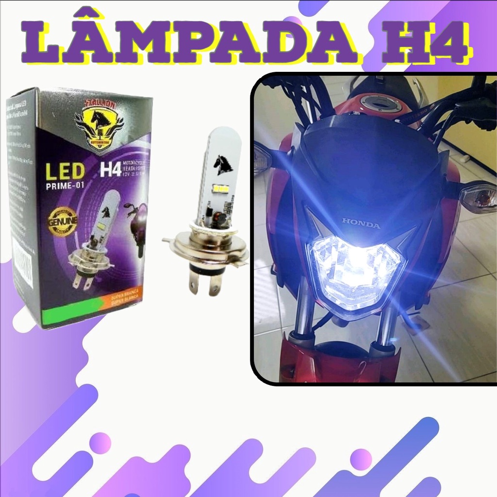 Lâmpada Farol Moto Led Stalion Moto H4 Super Led Efeito Xenon 8000k Cg Ybr Cb fazer cb 500