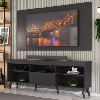 Rack com Painel TV 50" 55" 60" 65" Retrô Flórida Up Multimóveis MP1042 Preto em Oferta na Shopee